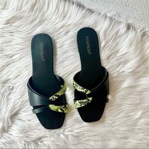 Brand New Neon & Black Snake Print Slides / Slip On Sandals
